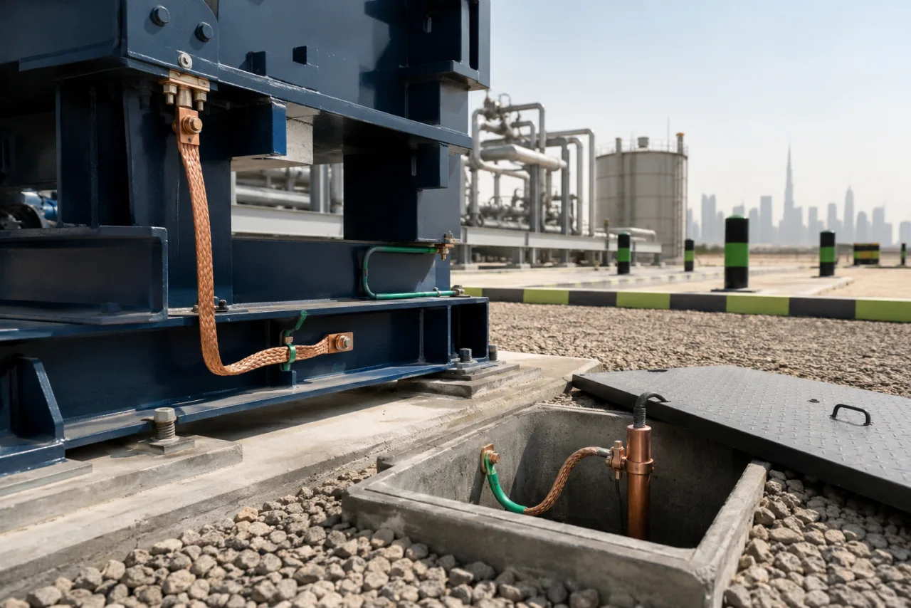 Industrial equipment bonded to a copper earthing system